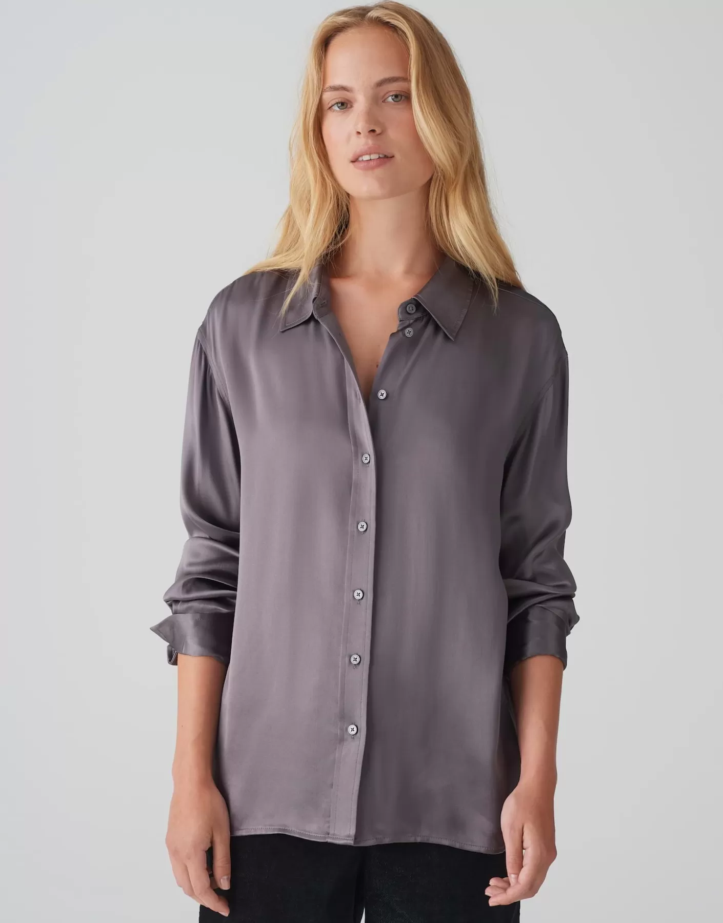 Chemisiers | Meilleures Ventes<OPUS Commander Blouse En Satin Fenzy Gris En Ligne graphite glaze