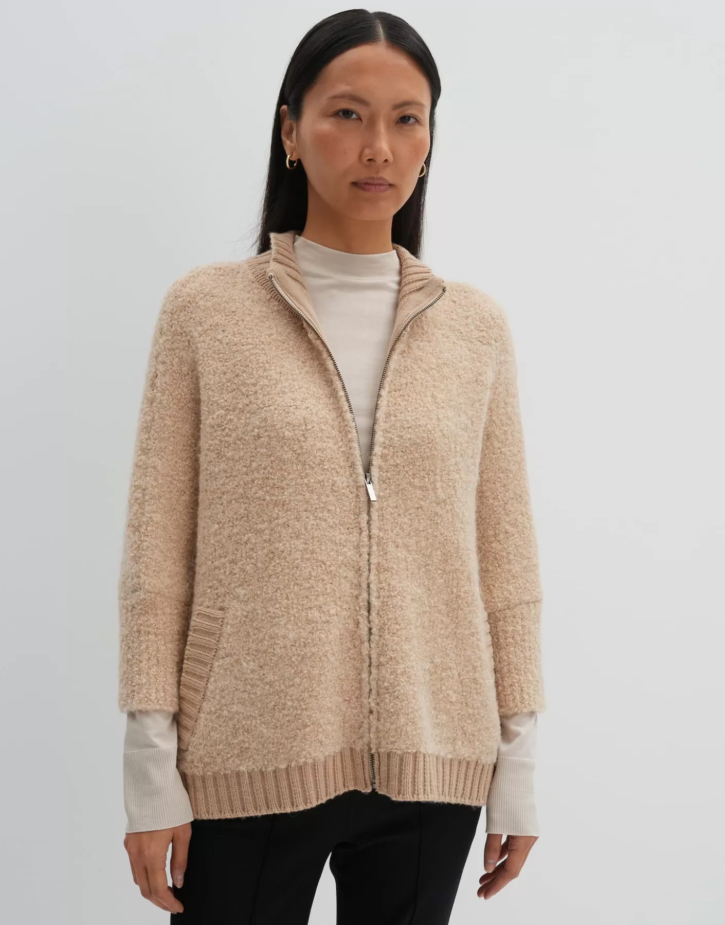 Maille<OPUS Commander Cardigan En Maille Touclee Detail Beige En Ligne cashmere cream melange