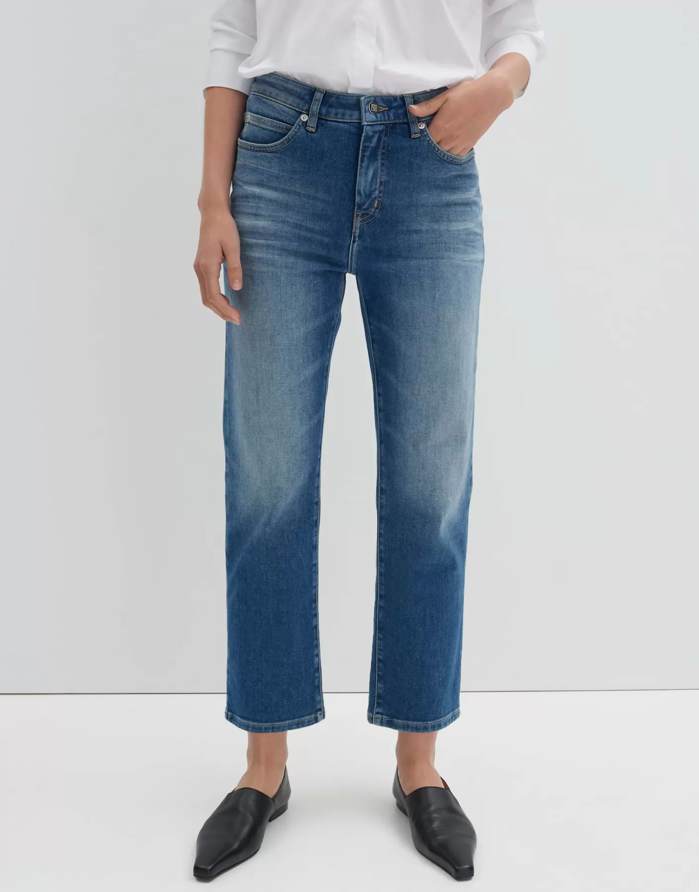Jeans<OPUS Commander Jean Court Et Décontracté Corah Iconic Bleu En Ligne mid dusty blue