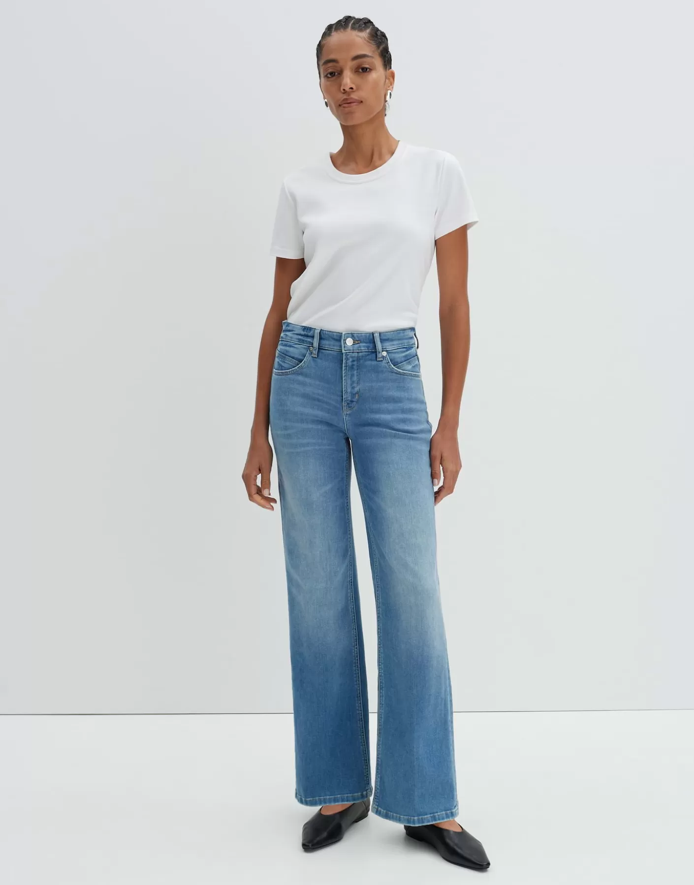 Jeans<OPUS Commander Jean Long évasé Carie Bleu En Ligne mid ocean blue