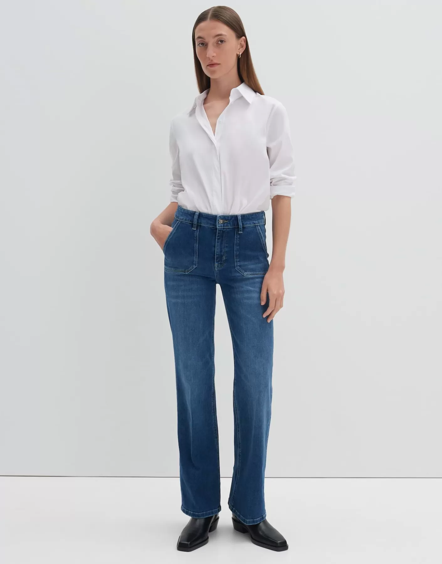 Jeans<OPUS Commander Jean Long évasé Carie Utility Bleu En Ligne dark blue