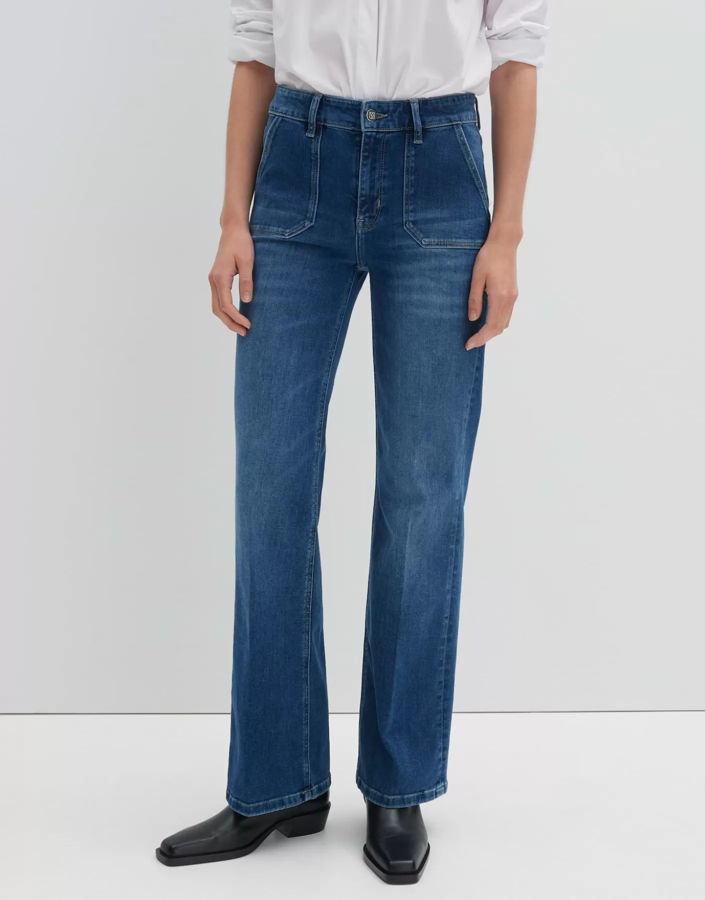 Jeans<OPUS Commander Jean Long évasé Carie Utility Bleu En Ligne dark blue