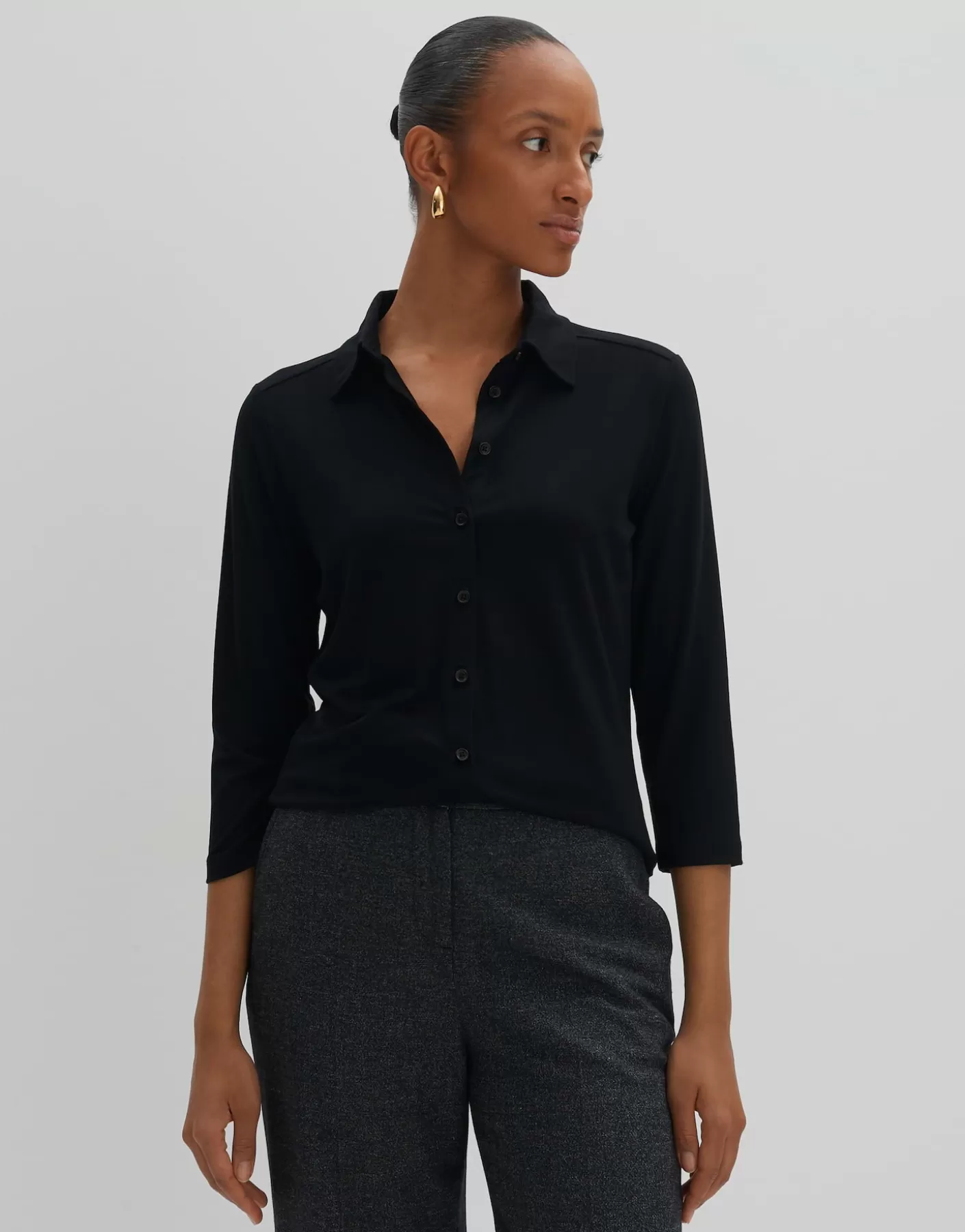 Chemisiers<OPUS Commander Jerseyshirt Kelly Solid Noir En Ligne black
