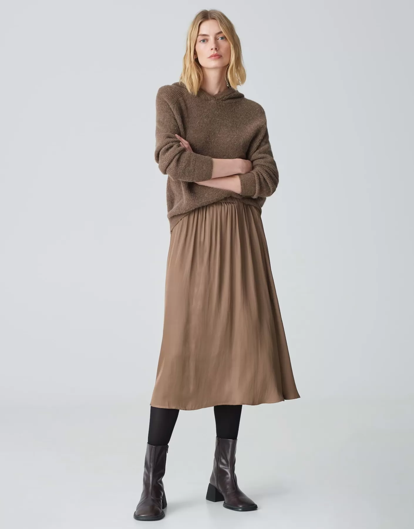 Jupes<OPUS Commander Jupe En Satin Rinkelle Marron En Ligne cocoa