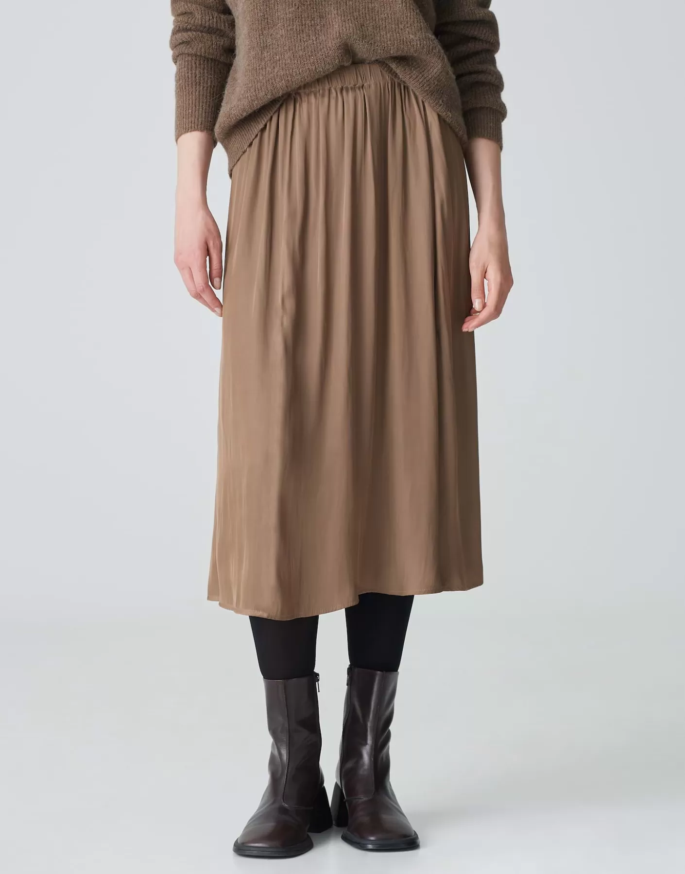 Jupes<OPUS Commander Jupe En Satin Rinkelle Marron En Ligne cocoa