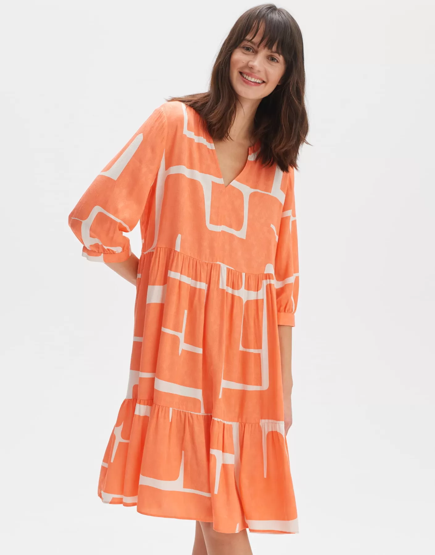 Robes<OPUS Commander Robe Chemisier Wulari Graphic Orange En Ligne peachy coral